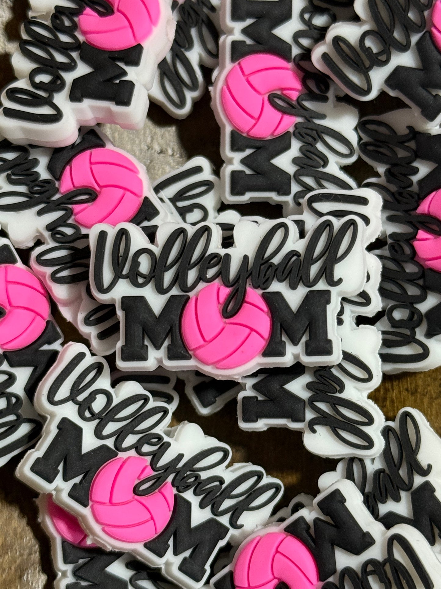 Volleyball Mom Pink Black White Silicone Focal Bead