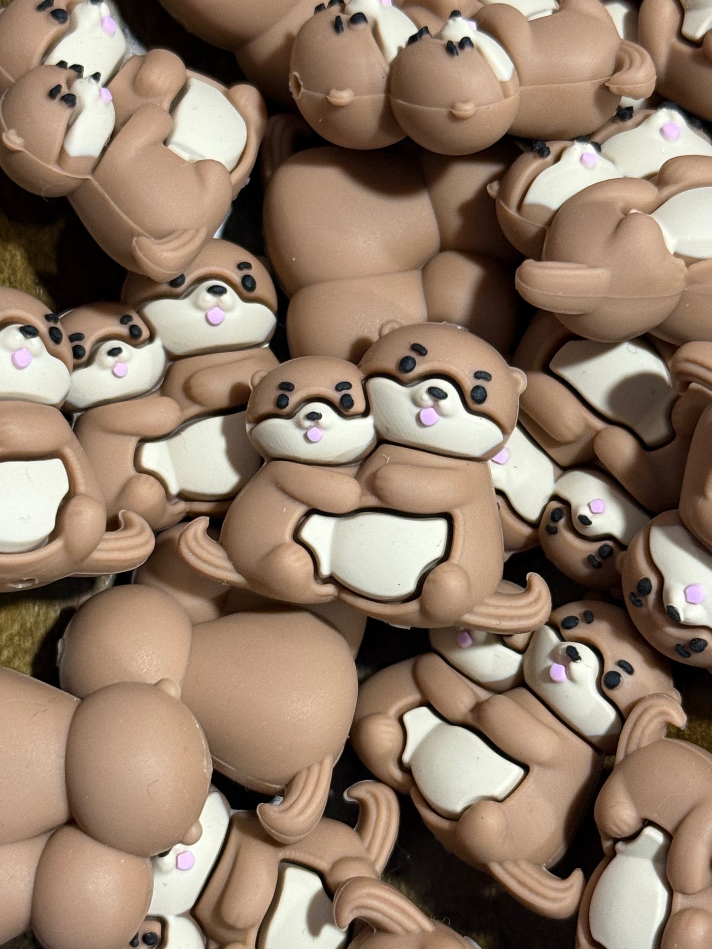 3D Beaver And Baby Silicone Focal Bead