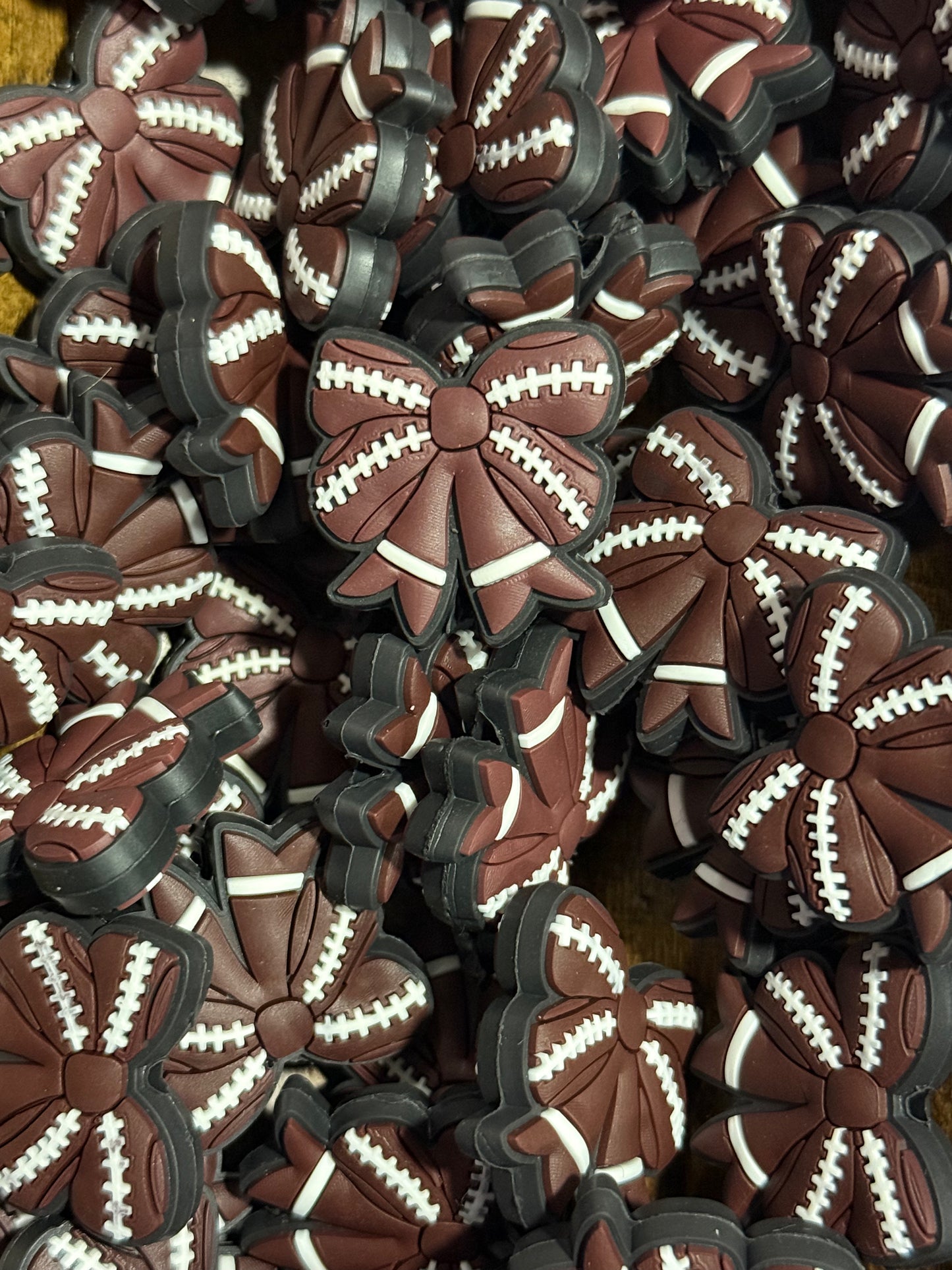 Football Bow Silicone Focal Bead