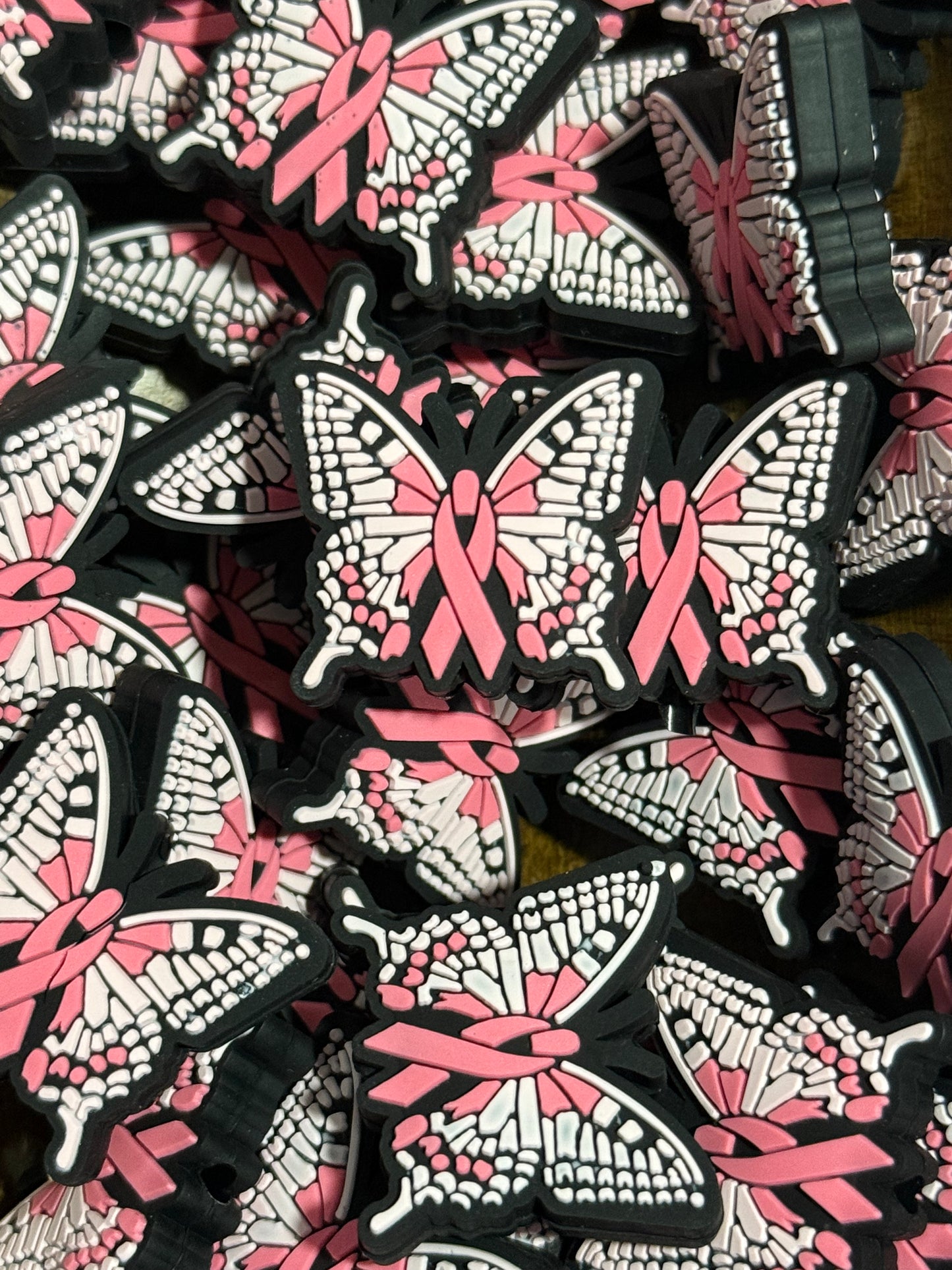 Pink Ribbon Butterfly Silicone Focal Bead