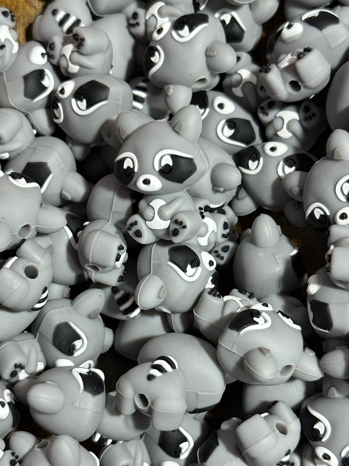 3D Gray Raccoon Silicone Focal Bead