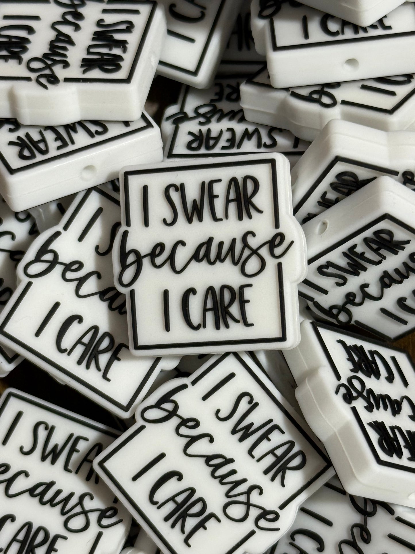 White I Swear Because I Care Silicone Focal Bead