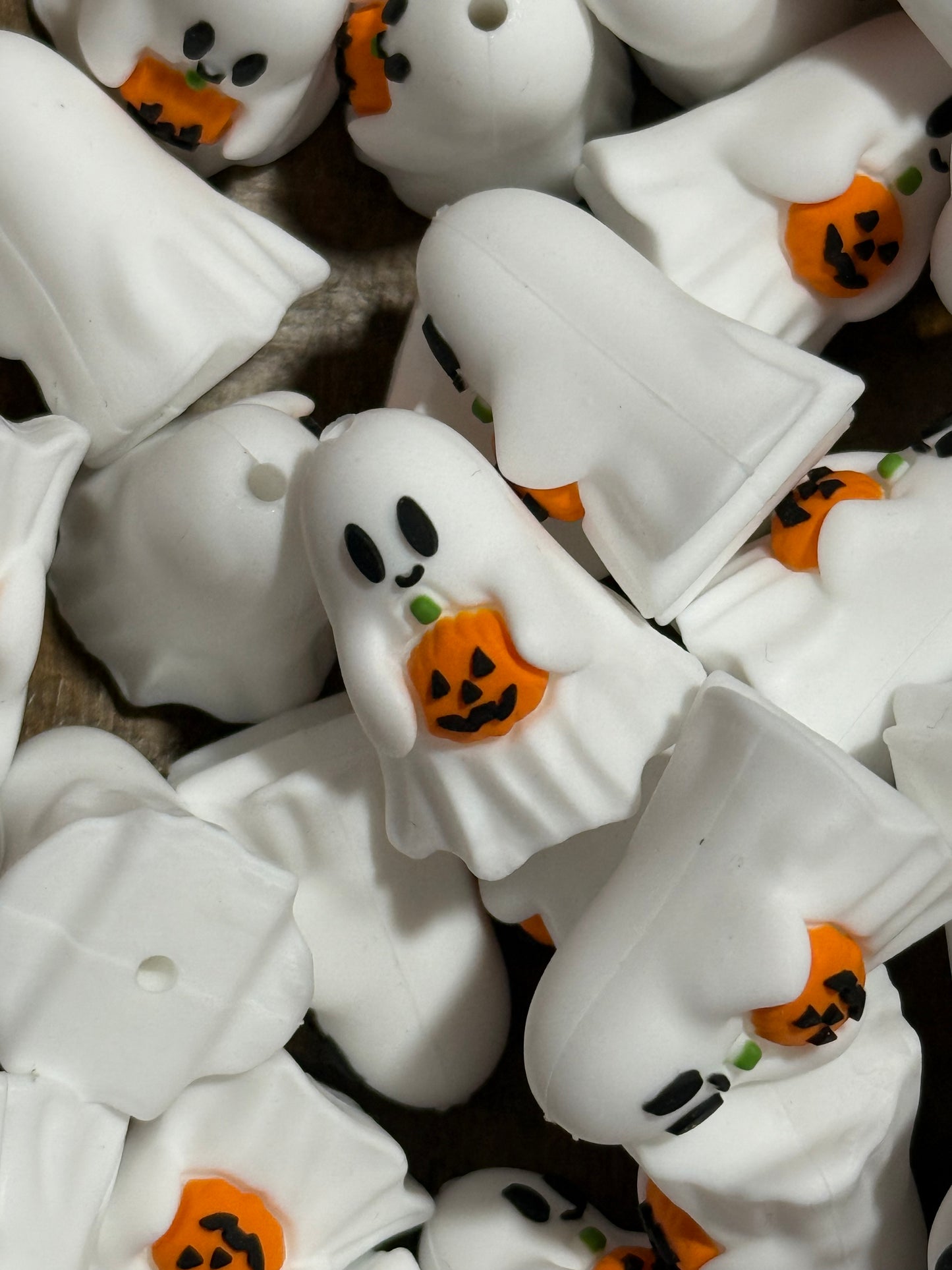 3D Ghost Holding Pumpkin Silicone Focal Bead