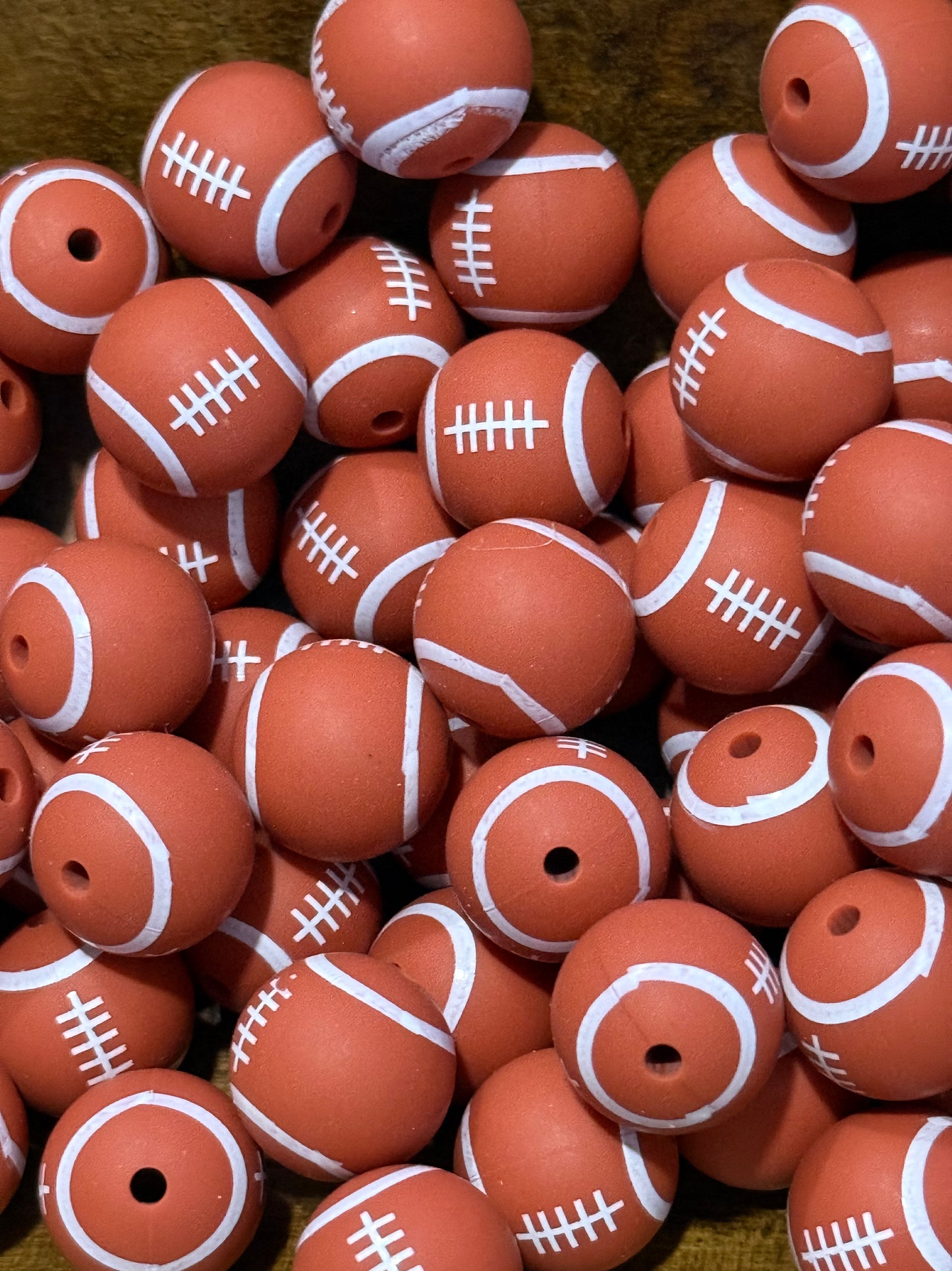 Football 15mm Printed Silicone Bead