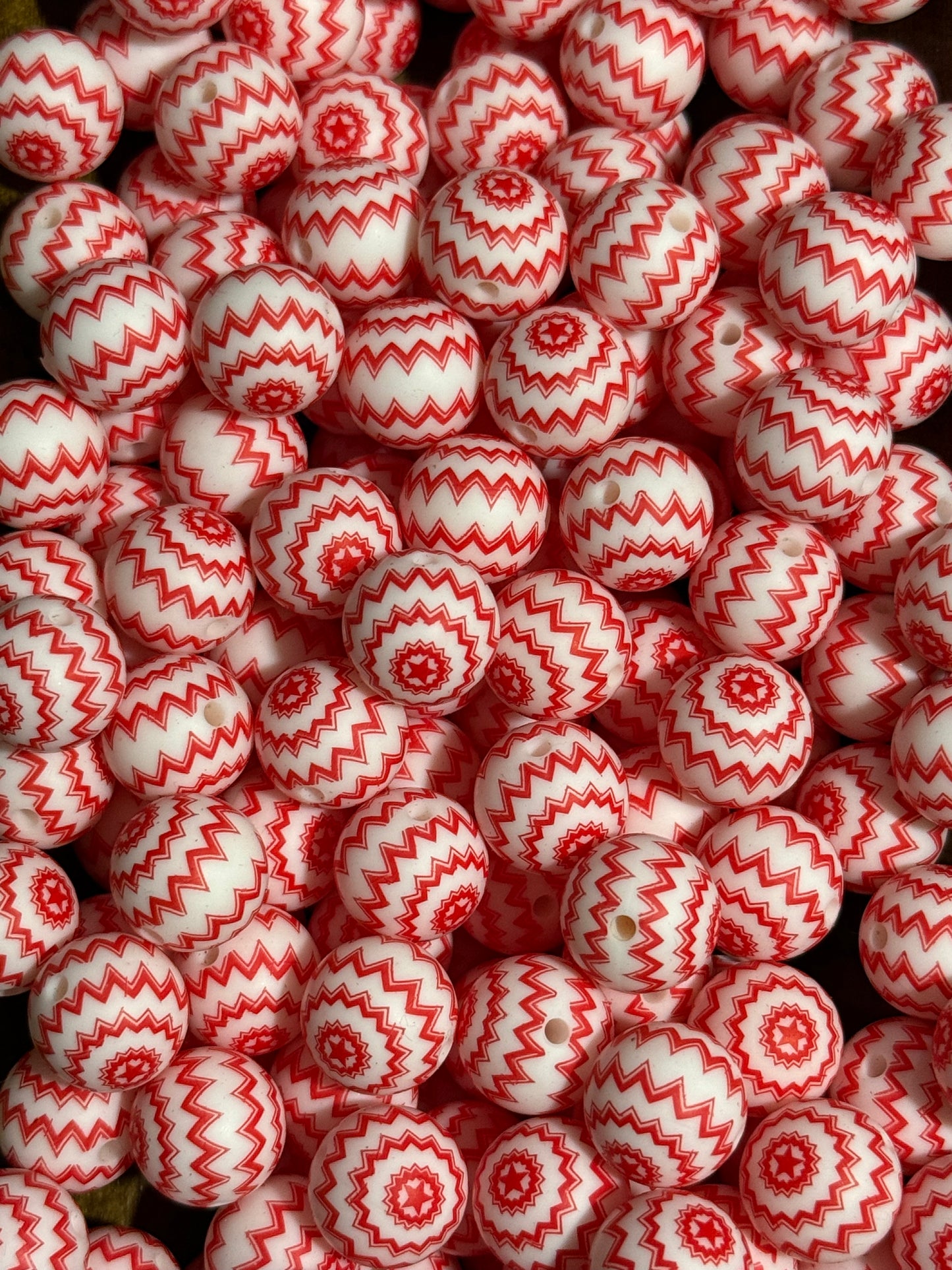 15mm Red & White Zigzag Silicone Beads – Peppermint Christmas Craft Beads