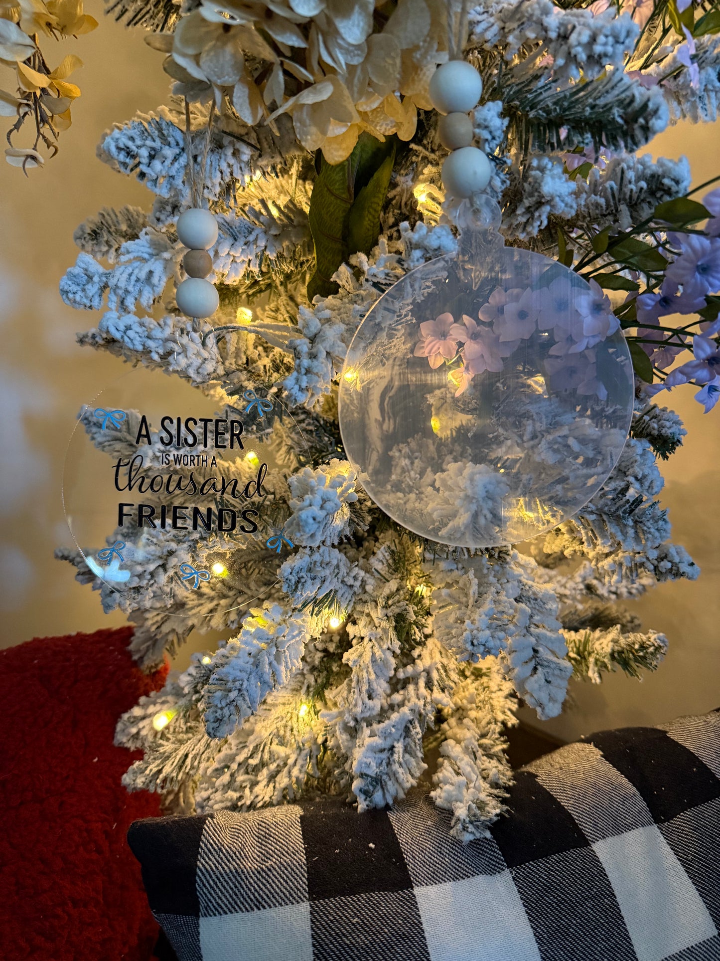 5” Clear Acrylic Ornament Blank with Wood Bead & Twine Hanger