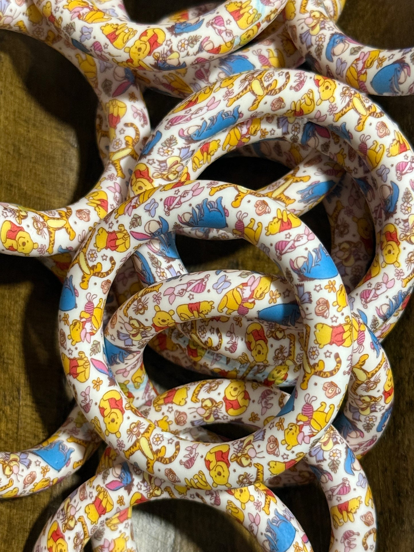 Bear-Themed 65mm Silicone Ring Bead – Floral & Friends Pattern