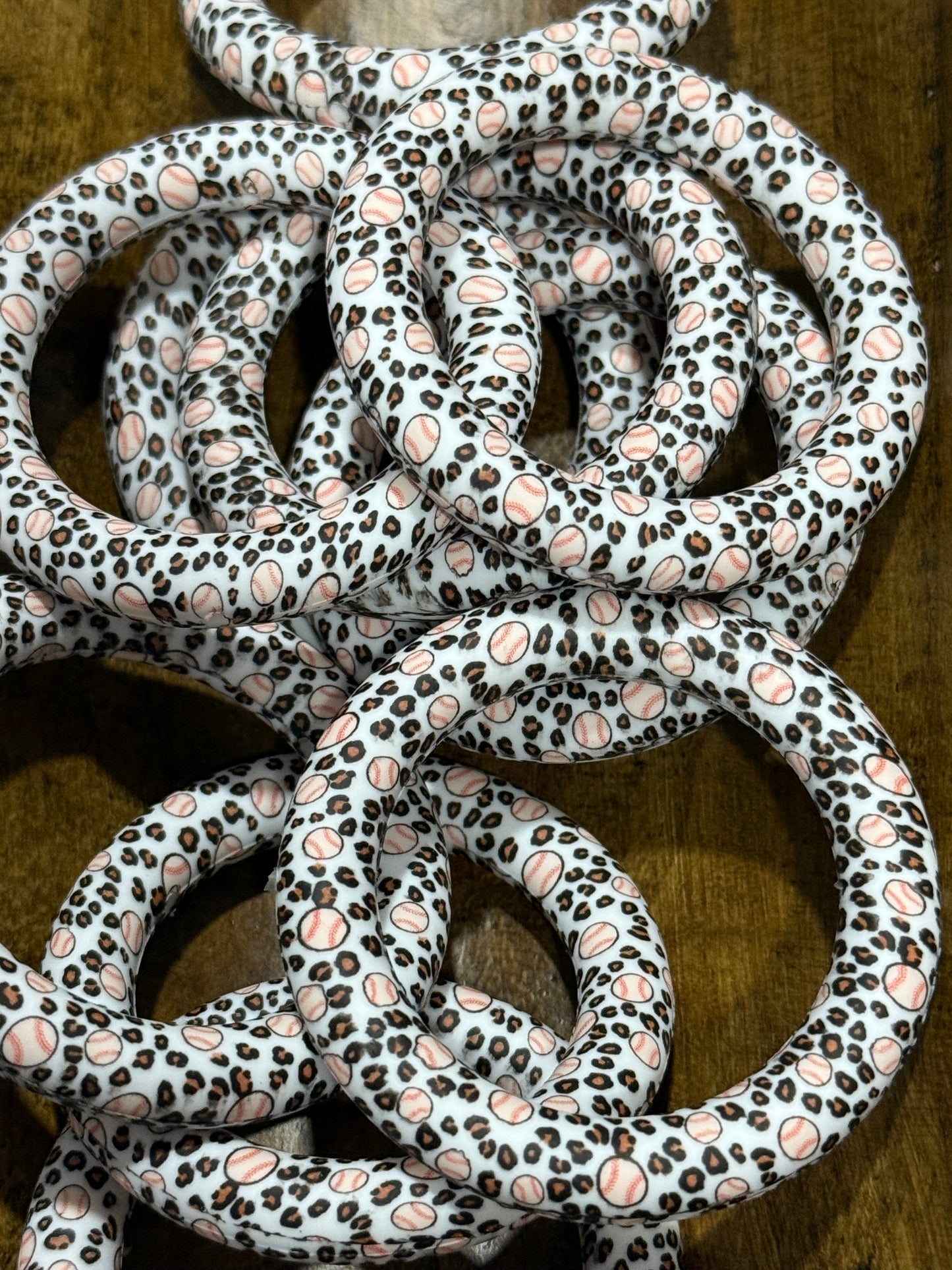 65mm Silicone Printed Ring Beads – Baseball & Leopard Pattern Accent Rings for Wristlets, Keychains & DIY Crafts