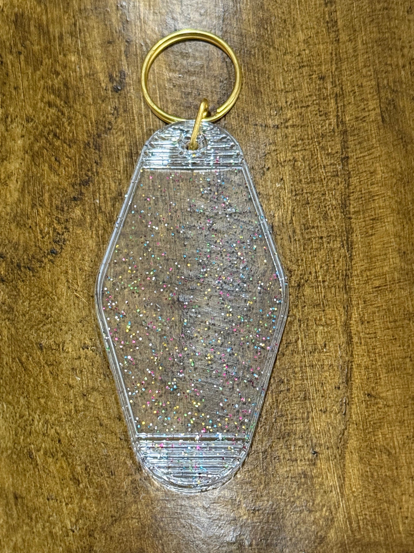 Clear Glitter/Gold Blank Hotel-Style Plastic Keychain – Vintage Motel Tag, DIY Keychain Base for Mini UVDTF Decals