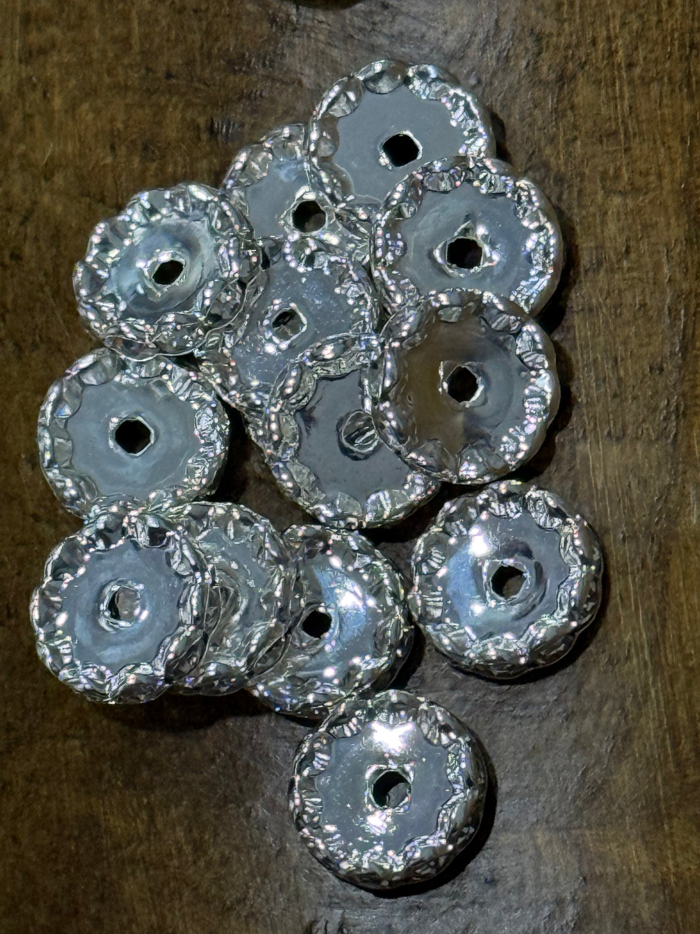 16mm Silver Rhinestone Spacer Beads – Large Crystal Accent Beads (15 Count Bag