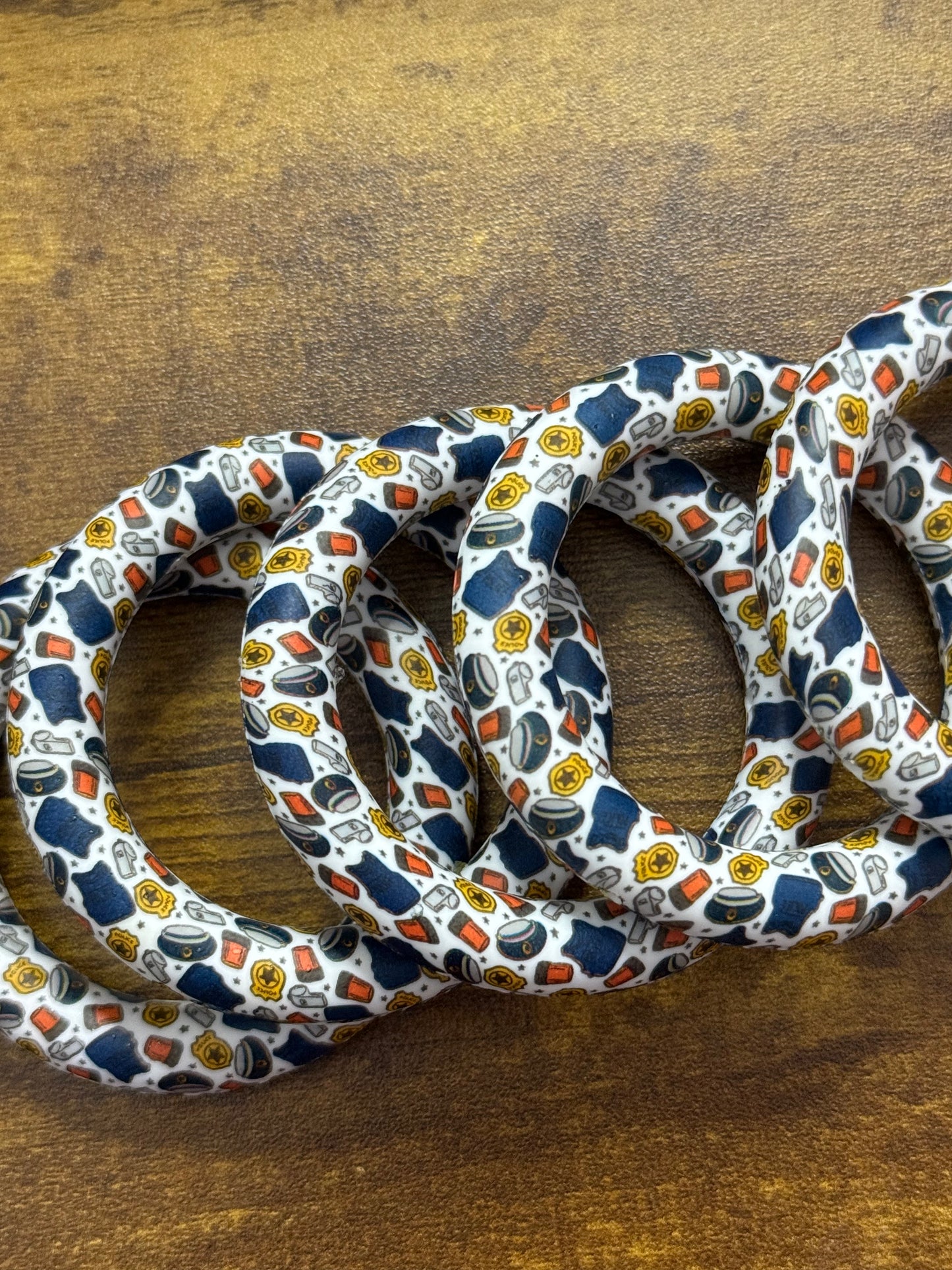 👮‍♂️ Police Theme 65mm Silicone Ring Beads – Printed Silicone Focal Rings