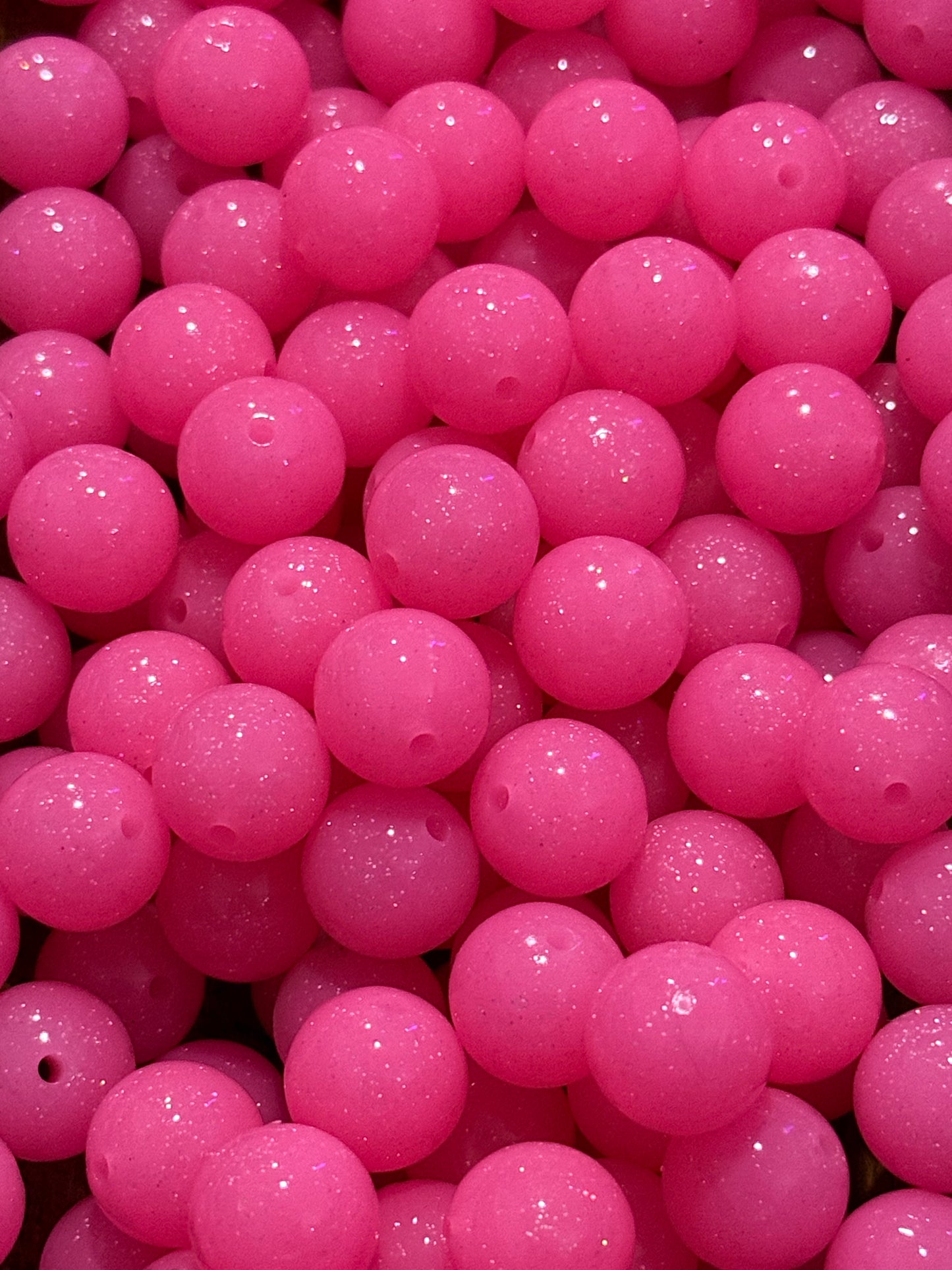 Pink 15mm Silicone Liquid Glitter Beads | Round Sparkle Silicone Beads for Keychains & DIY Crafts