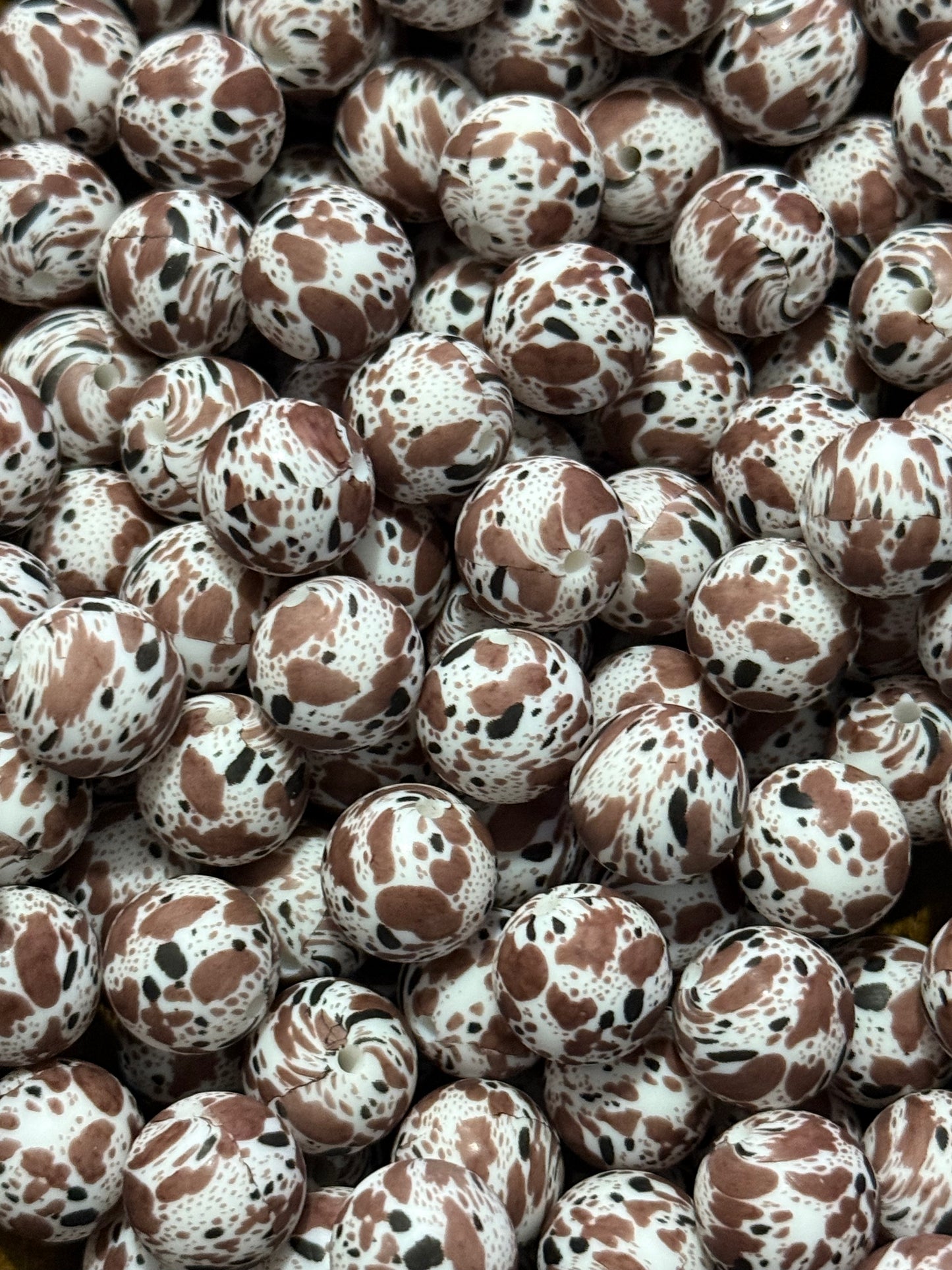 Speckled Animal Print 15mm Silicone Beads | Neutral Printed Round Beads for Keychains, Pens & DIY Crafts