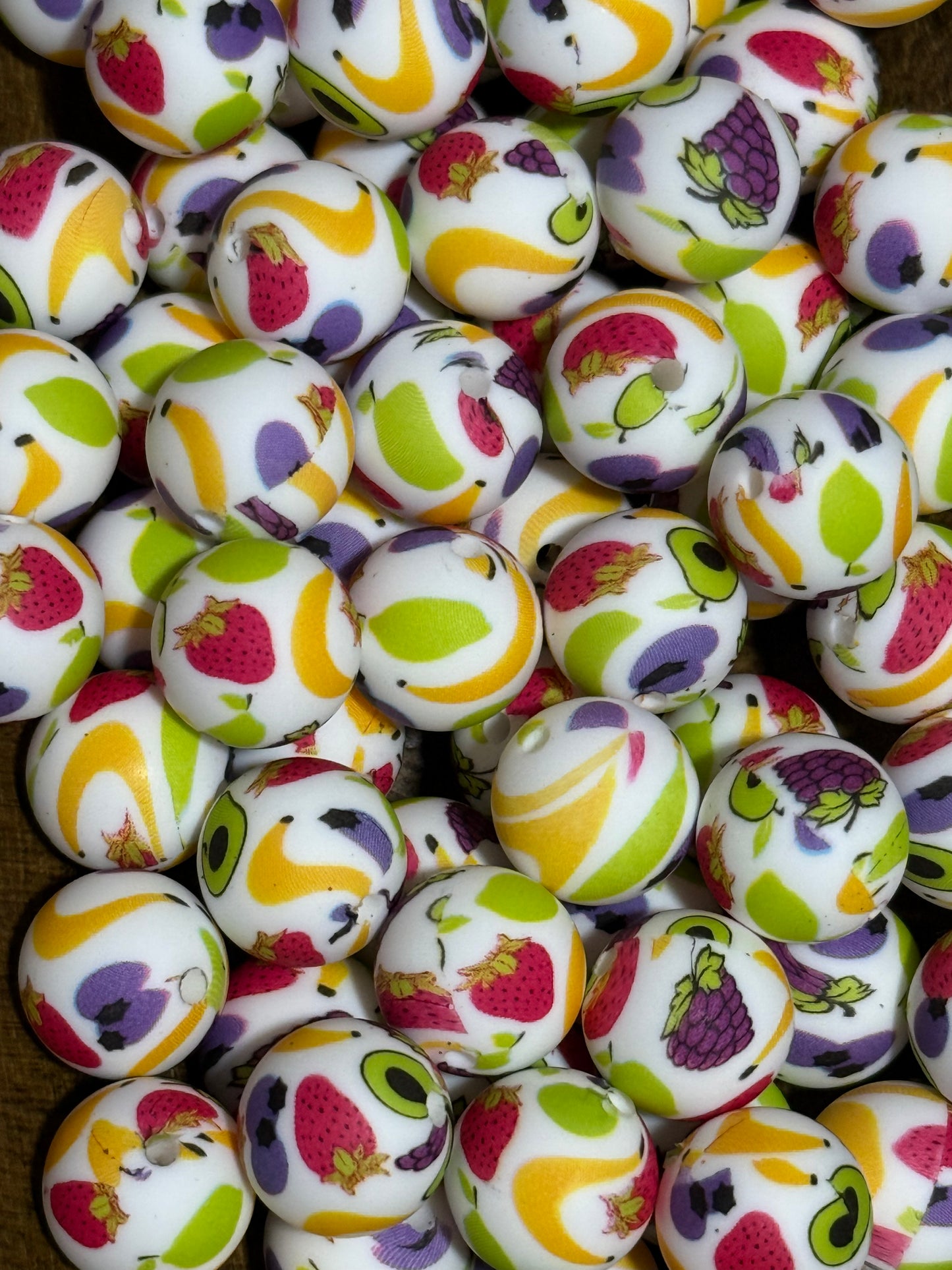15mm Printed Silicone Beads – Fruit Pattern Silicone Beads for Jewelry Making, Beadable Crafts & DIY Accessories