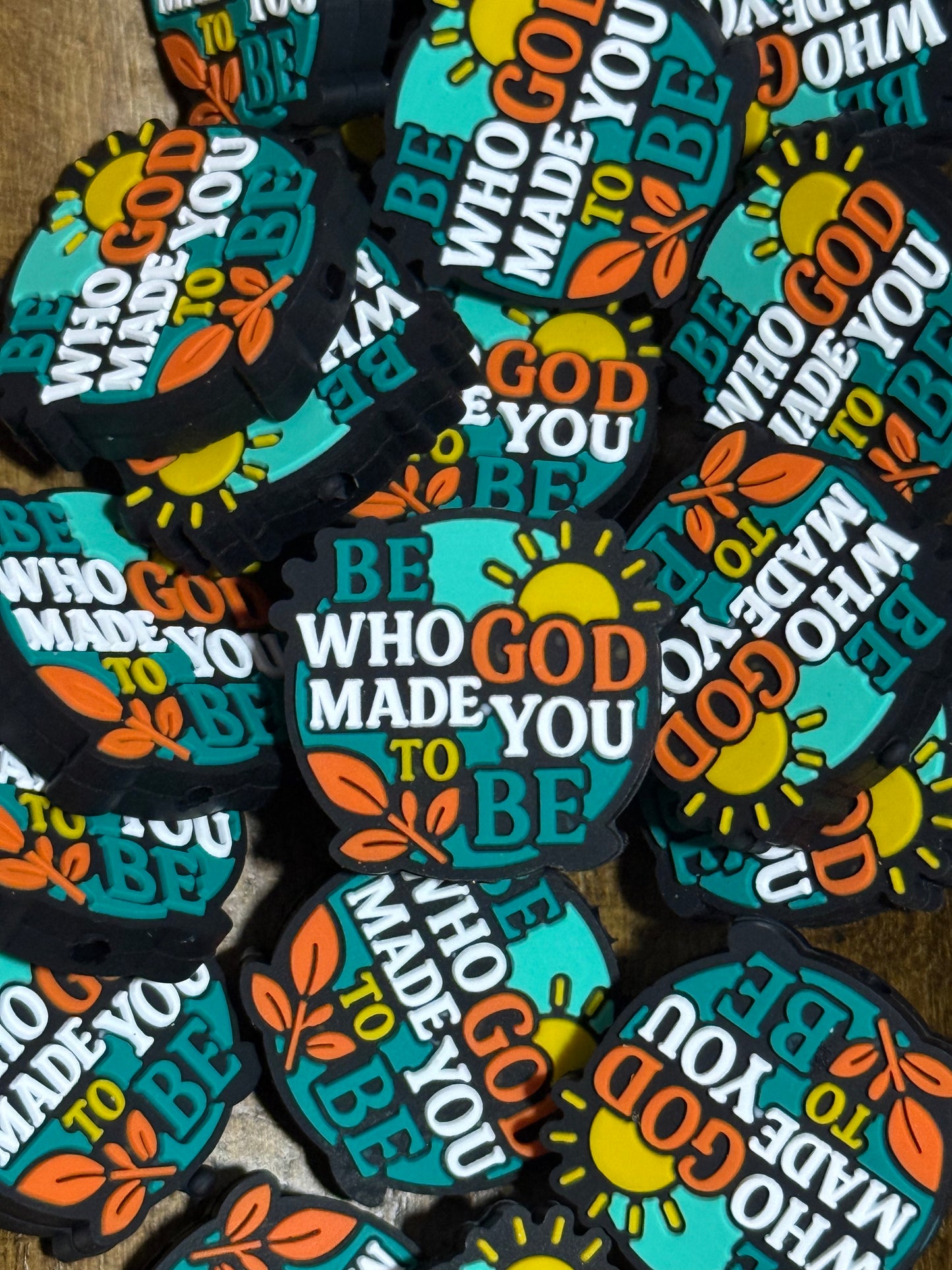 “Be Who God Made You to Be” Silicone Focal Bead – Inspirational Quote – Sold Individually