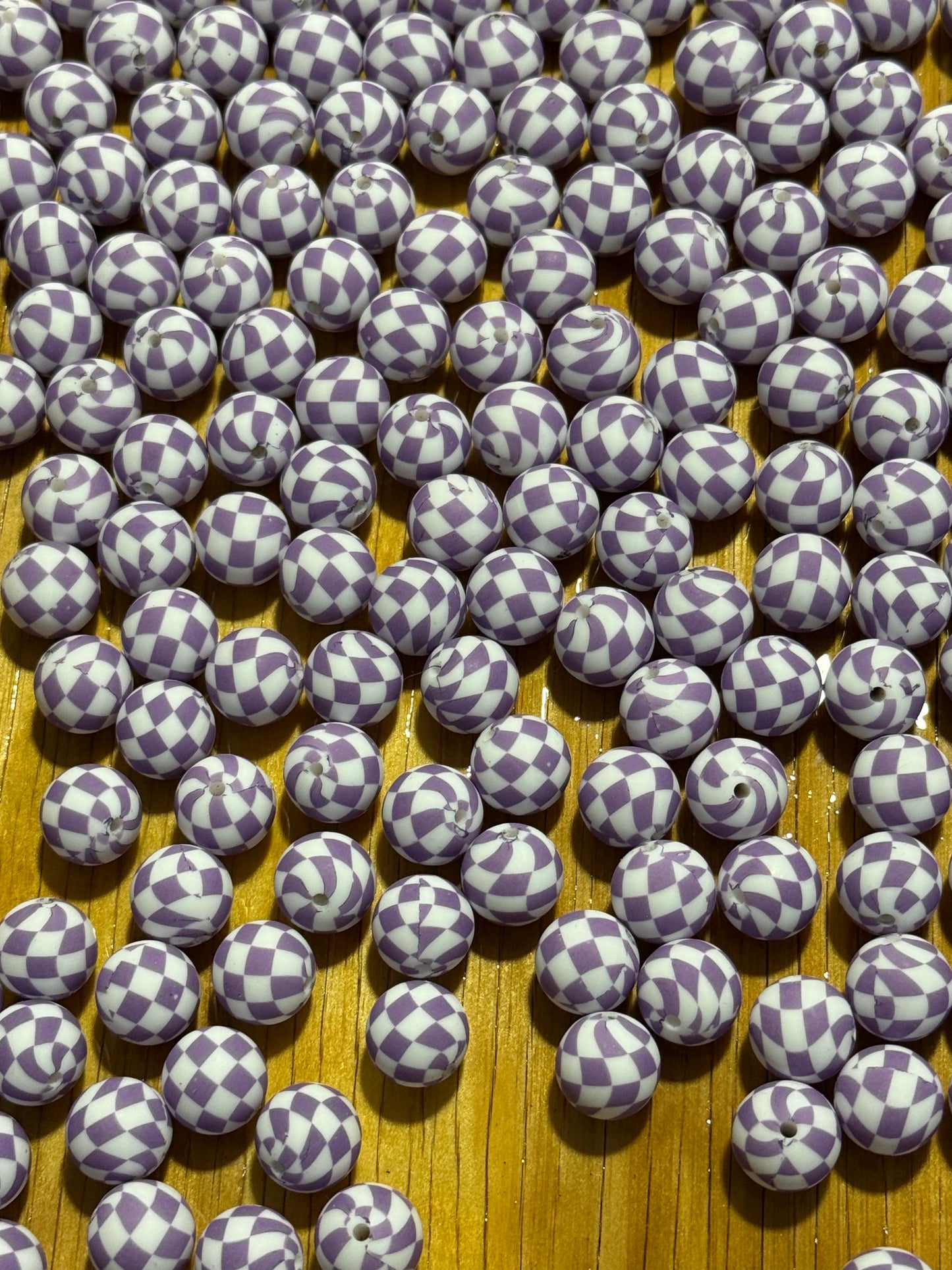 15mm Purple Checkered Silicone Printed Beads – Sold Individually