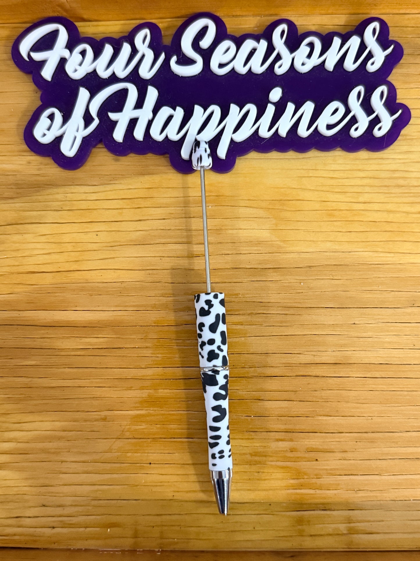 Create Your Happiness Beadable Black Ink Pens – Cow Print & Pink Ribbon Designs for DIY Crafts | Four Seasons of Happiness