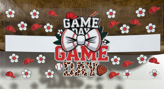 #3 ⚾ 16oz Game Day Baseball UVDTF Wrap – Bow, Leopard Print, Flowers & Caps | Full Cup Wrap
