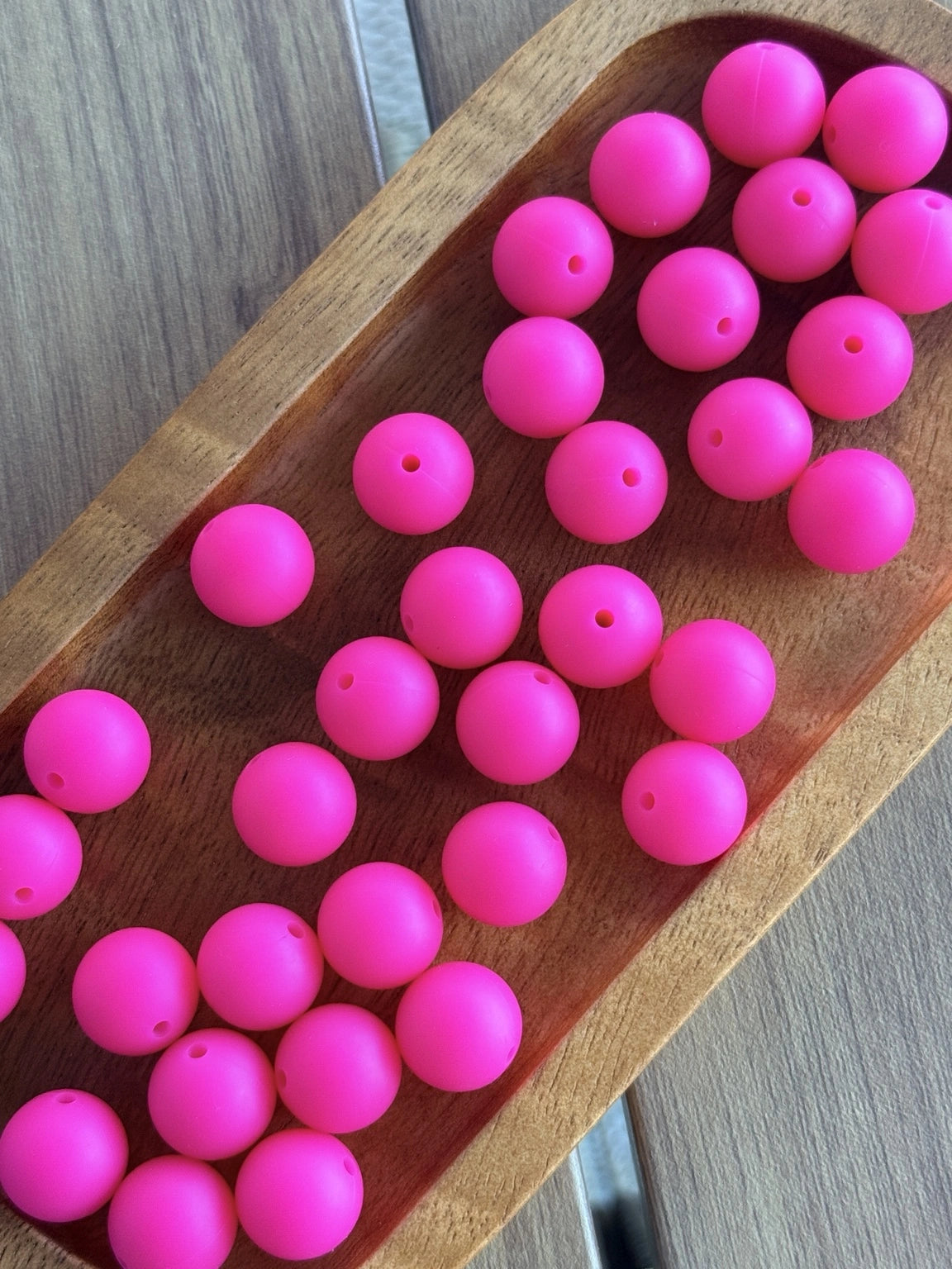     15mm Pink Paradise silicone round beads featuring a vibrant neon pink matte finish for DIY keychains, wristlets, beadable pens, badge reels, and handmade craft projects.