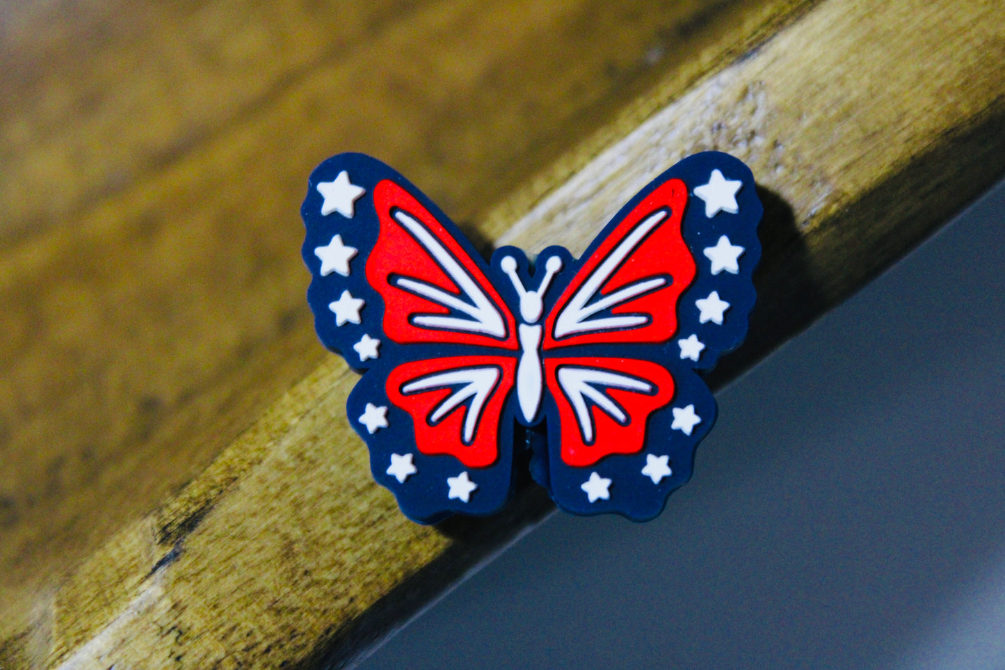 Patriotic Butterfly Silicone Focal Bead Red White Blue Stars