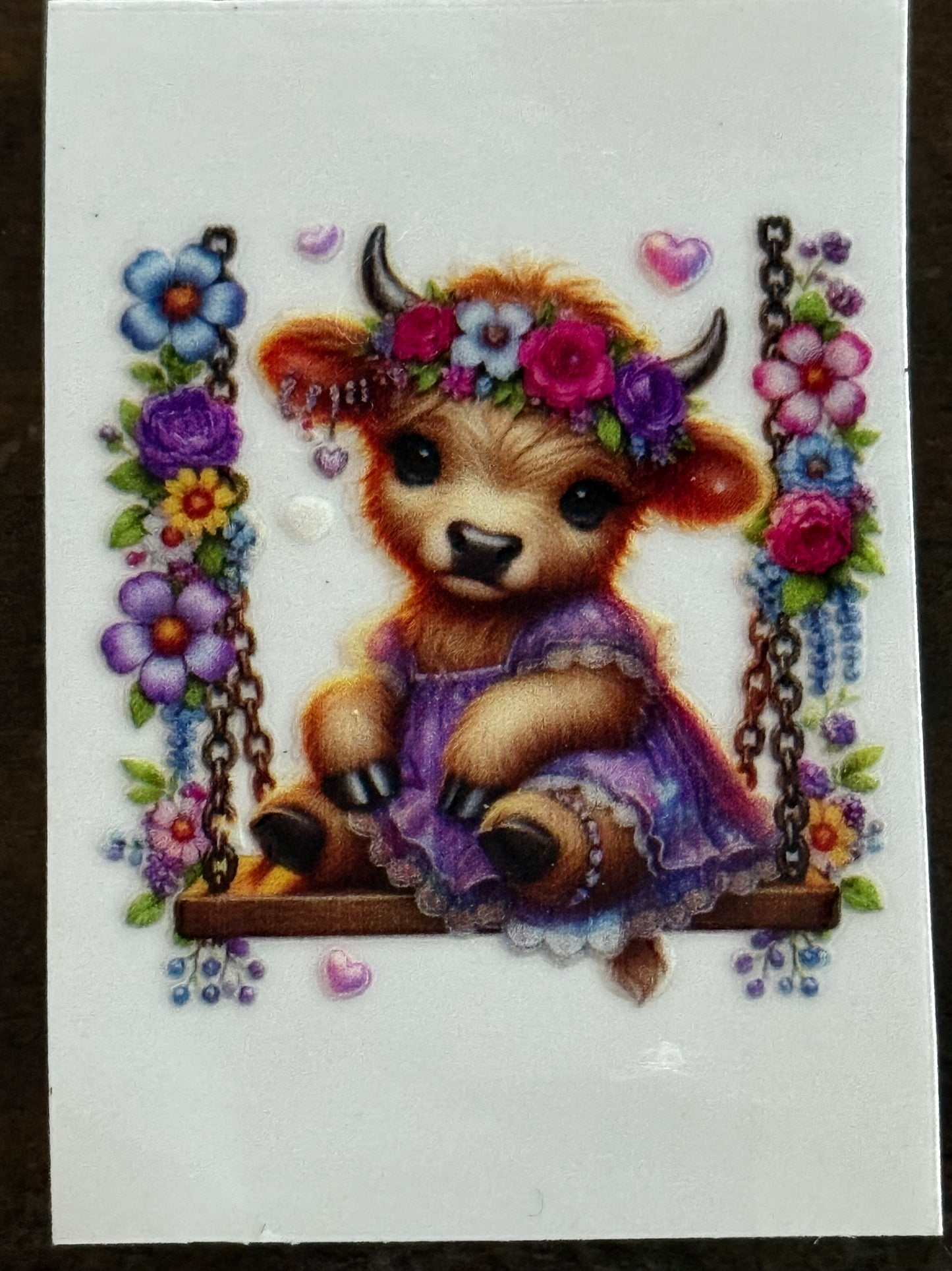 Cute 2x2 Baby Highland Cow – Valentine’s UV DTF Decal / Sticker for Cups, Tumblers & Crafts