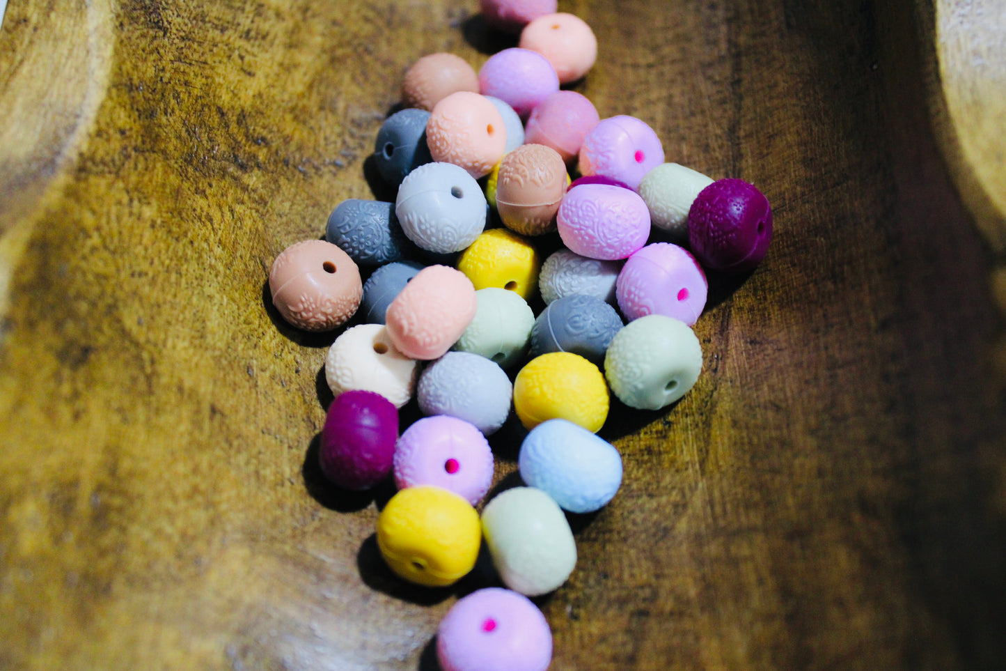 Floral Embossed 14mm Silicone Abacus Spacer Bead Mix Color 15 Count Bag