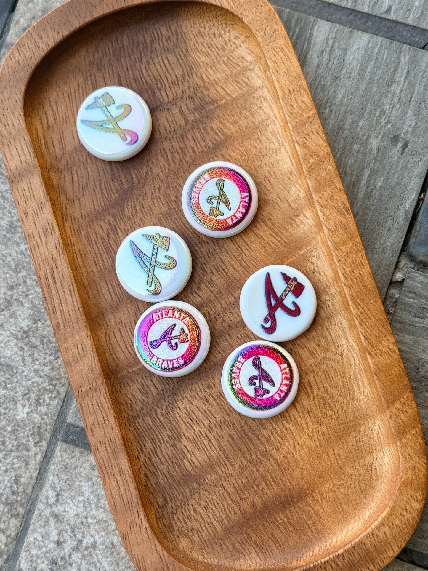 “Holographic Baseball Bliss Focals – Iridescent Acrylic Beads (Sold Individually)”