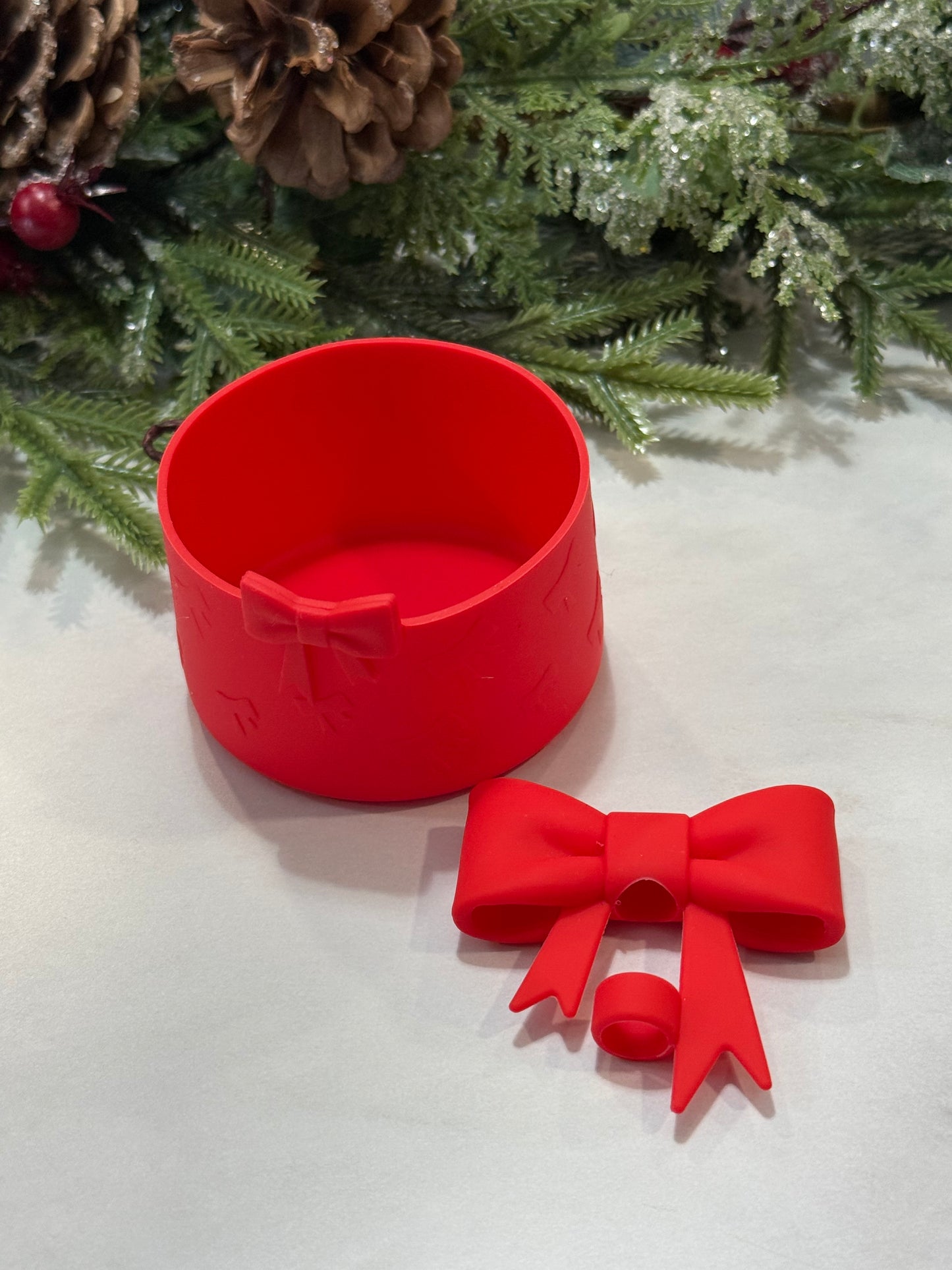 Silicone Cup Boot & Bow Straw Topper Set – Protective Cup Sleeve with Matching Straw Charm | Fits 24–30oz Tumblers | Multiple Colors