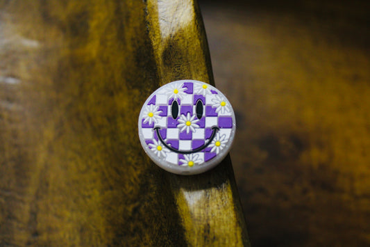 Purple Smiley Checkered Focal Bead Daisies