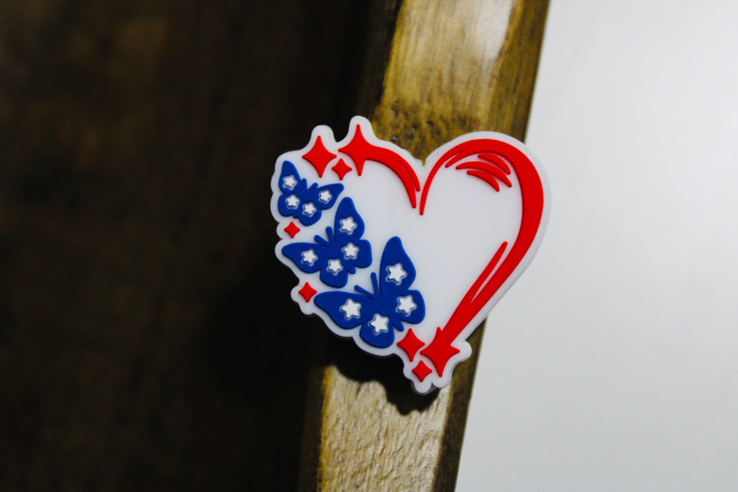 Red White Blue Heart With Butterflies Silicone Focal Bead