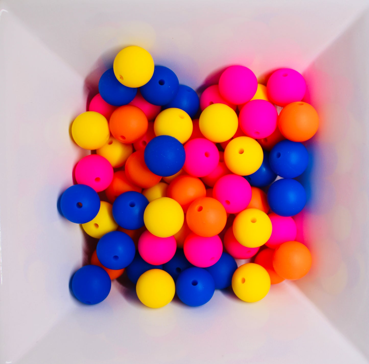 Rainbow Bead Mix 60 Count 15mm Multicolor Silicone Bead Pack Yellow Hot Pink Royal Blue Orange