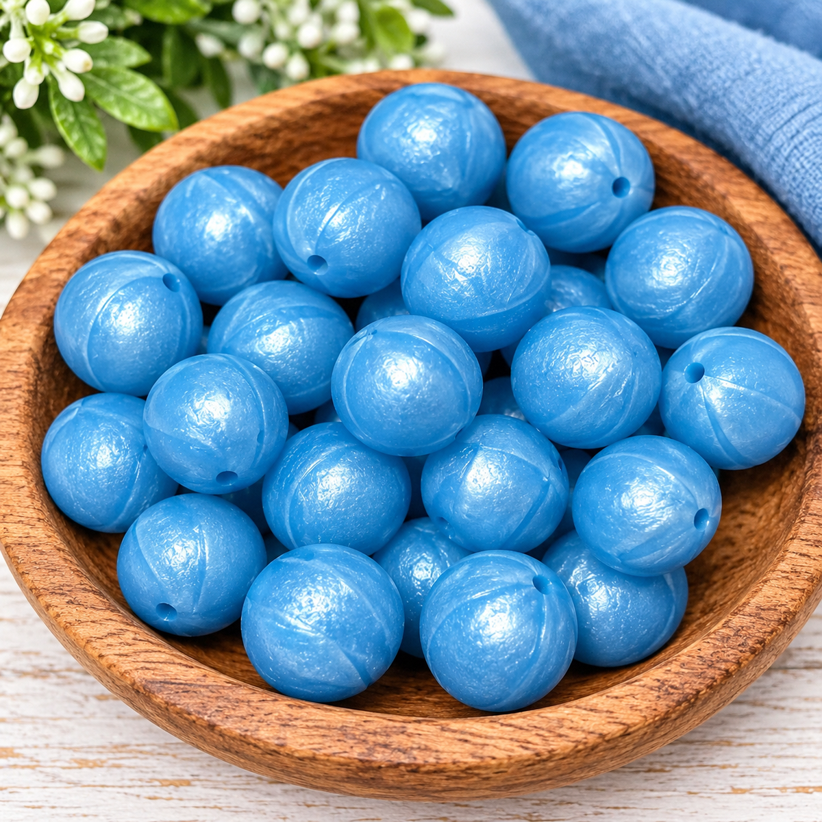Blue Skies & Pearly Wishes | 15mm Pearlescent Silicone Beads