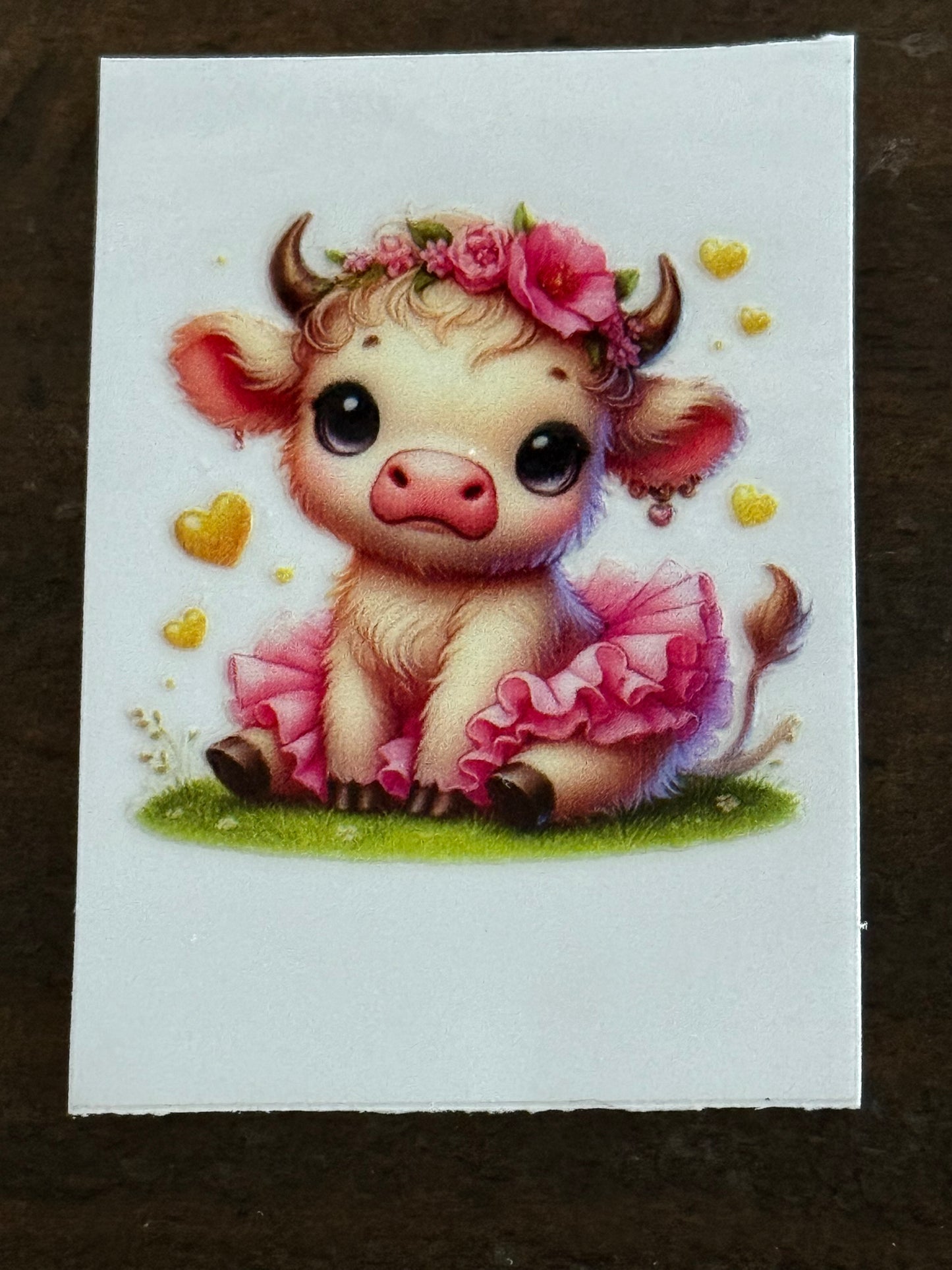 Cute 2x2 Baby Highland Cow – Valentine’s UV DTF Decal / Sticker for Cups, Tumblers & Crafts