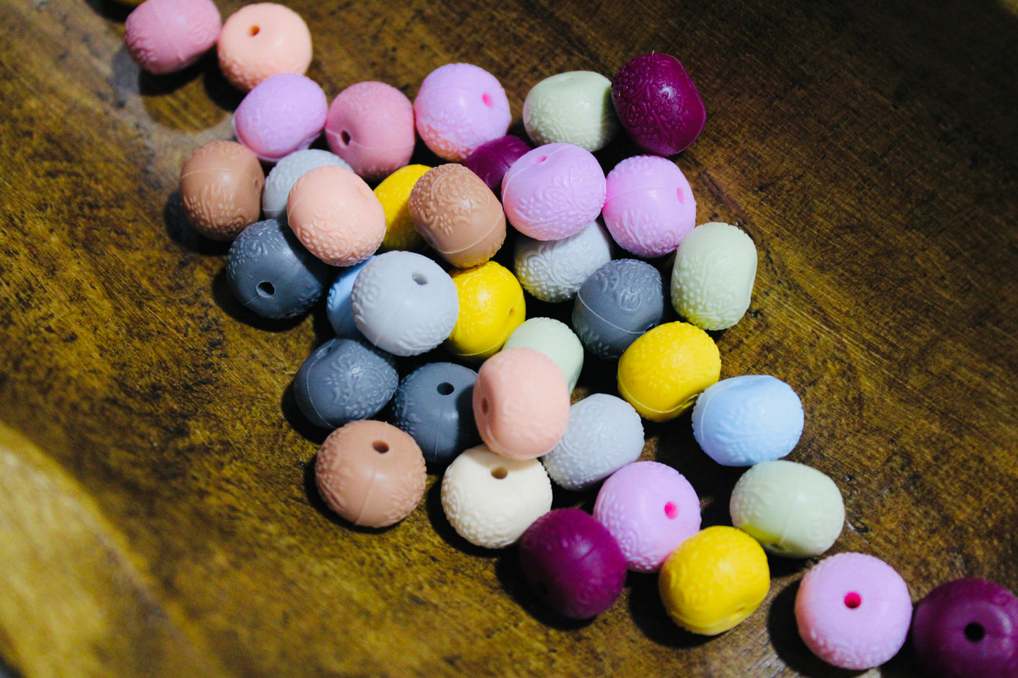 Floral Embossed 14mm Silicone Abacus Spacer Bead Mix Color 15 Count Bag