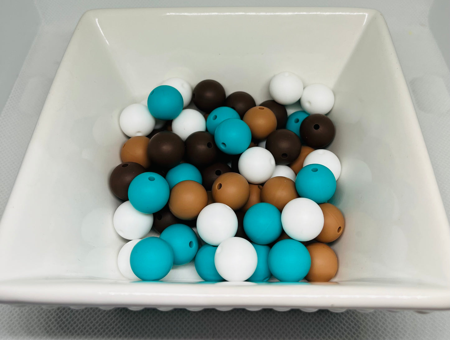 Dream Catcher Bead Mix 60 Count 15mm Silicone Bead Mix Coffee Brown Camel White Turquoise