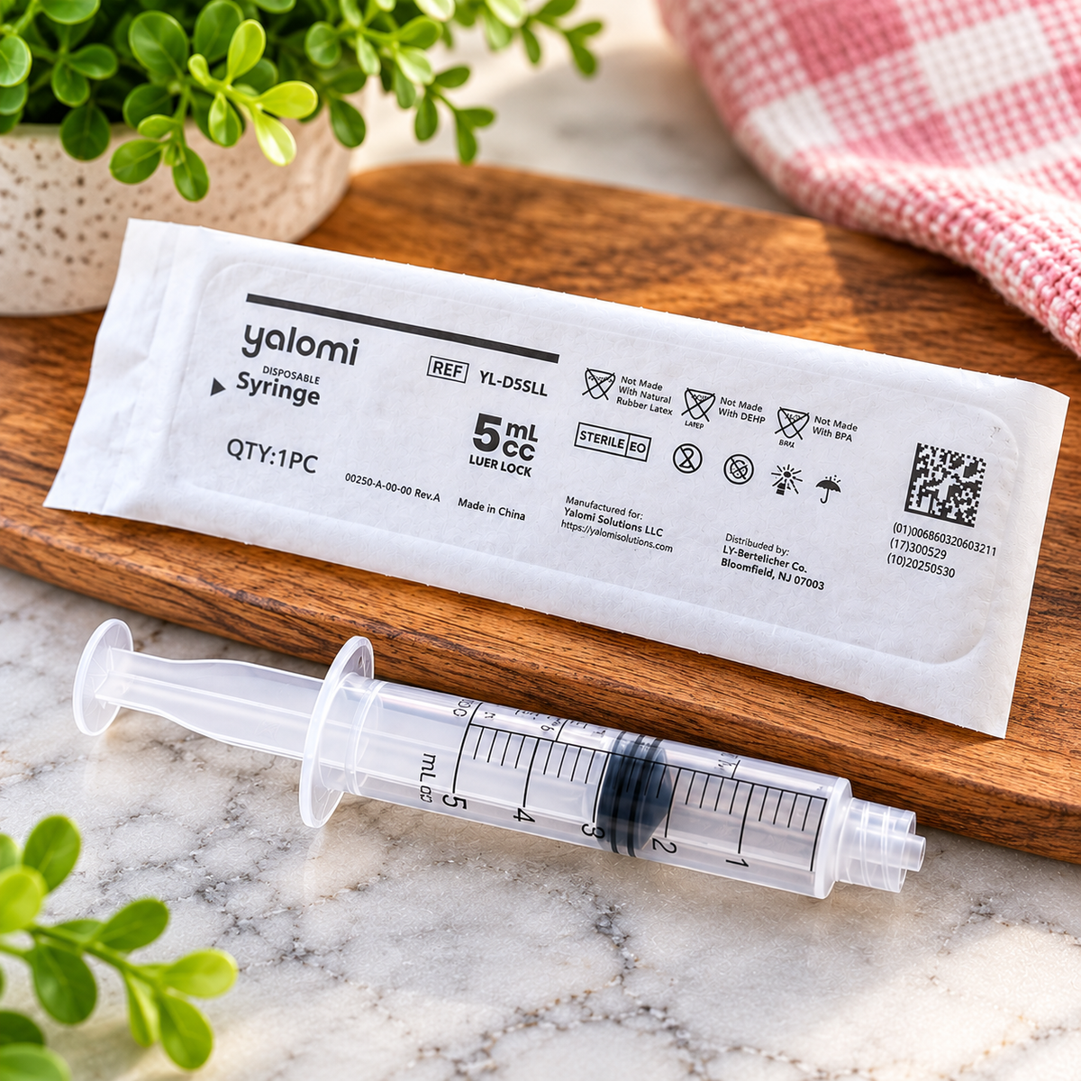 Clear 5mL Luer Lock syringe without needle or dispensing tip, featuring black measurement markings and a precision plunger, ideal for DIY crafts, jewelry making, and glue application.
