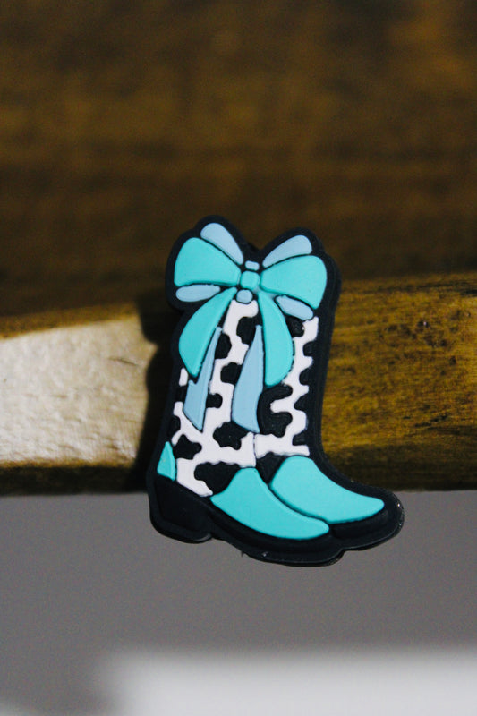 Bow Boot Turquoise Cow Print Silicone Focal Bead