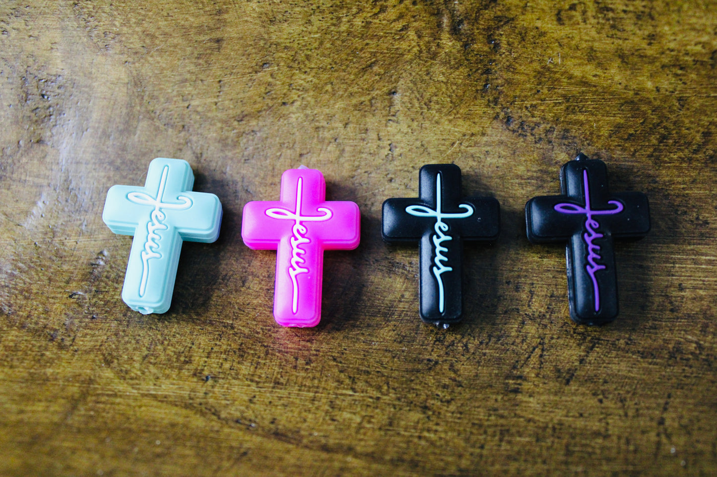 Jesus Cross Silicone Focal Bead Mint Pink Black Purple White