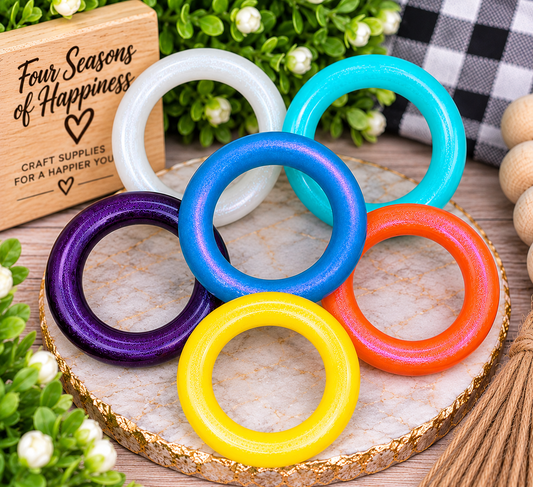 65mm opal silicone ring beads in six assorted colors including white, aqua, Blue Ocean, purple, orange and yellow, sold individually by Four Seasons of Happiness.