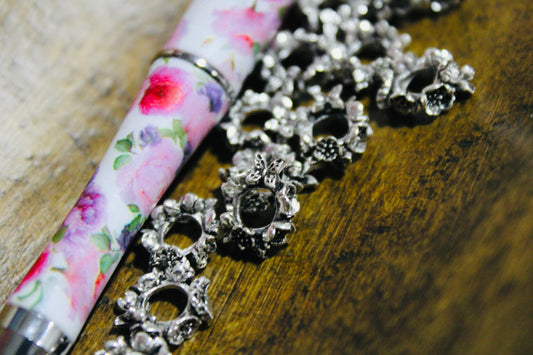 Vintage Floral Wide Mouth Metal Spacer Bead 25 Count Bead Bag