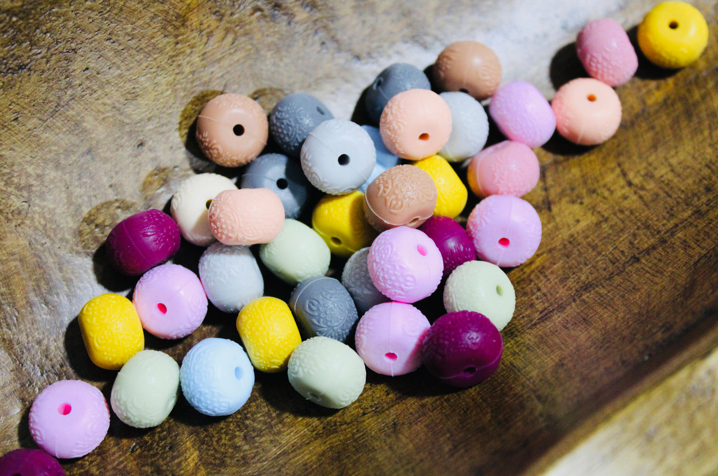 Floral Embossed 14mm Silicone Abacus Spacer Bead Mix Color 15 Count Bag