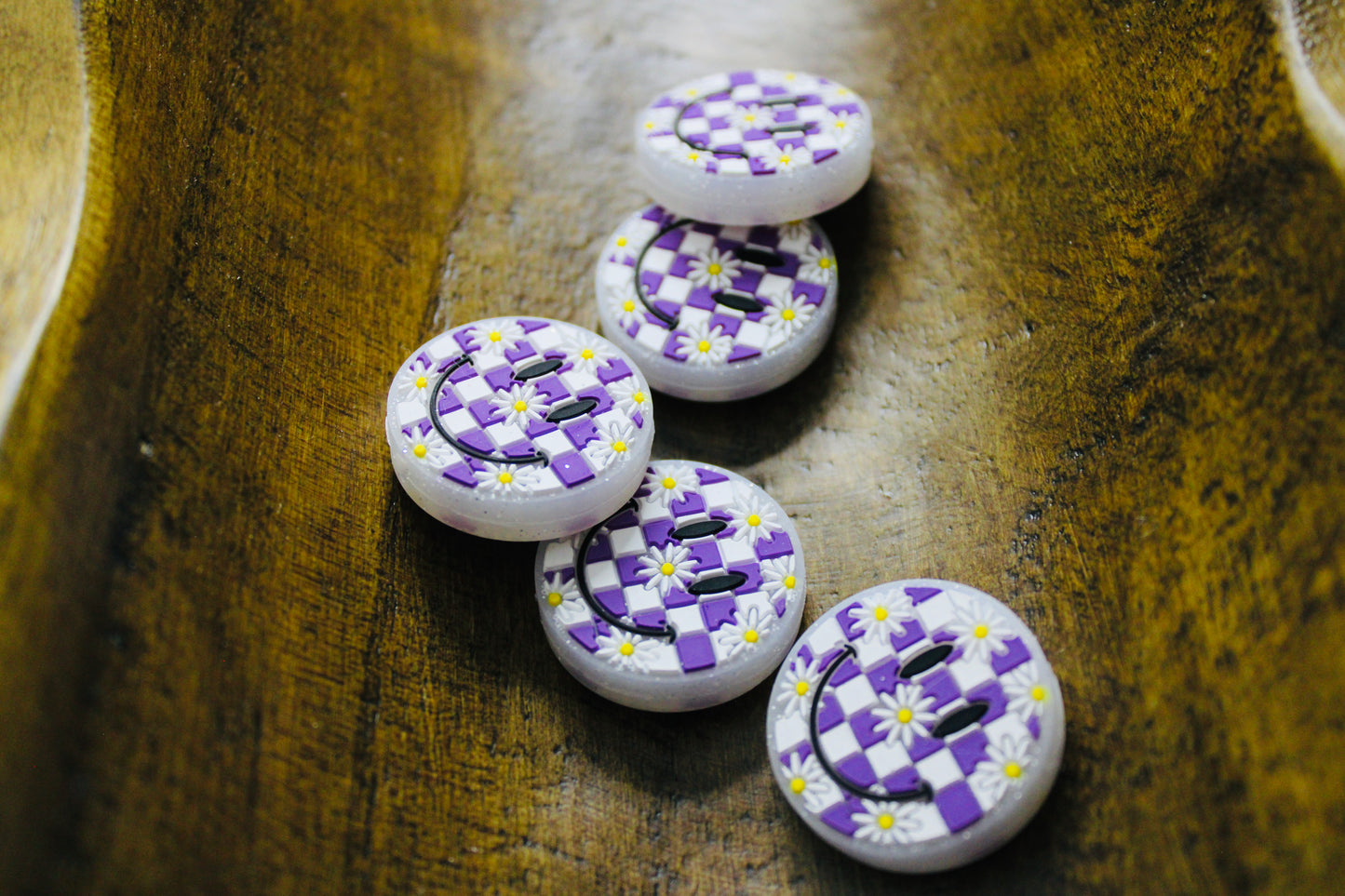 Purple Smiley Checkered Focal Bead Daisies