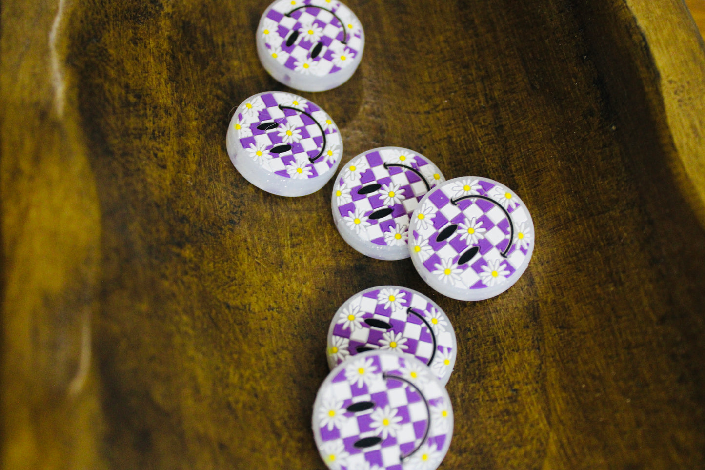 Purple Smiley Checkered Focal Bead Daisies