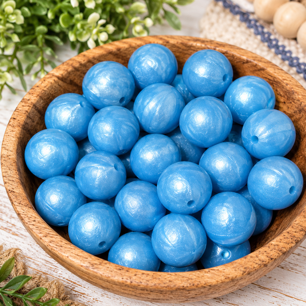 Blue Skies & Pearly Wishes | 15mm Pearlescent Silicone Beads
