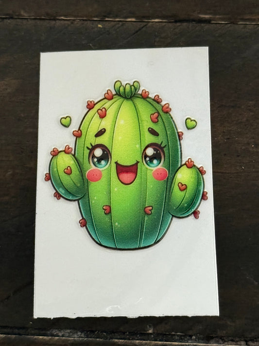 2x2 Cute Cactus UV DTF Decal | Kawaii Plant Sticker for Tumblers, Glass Cups & Crafts