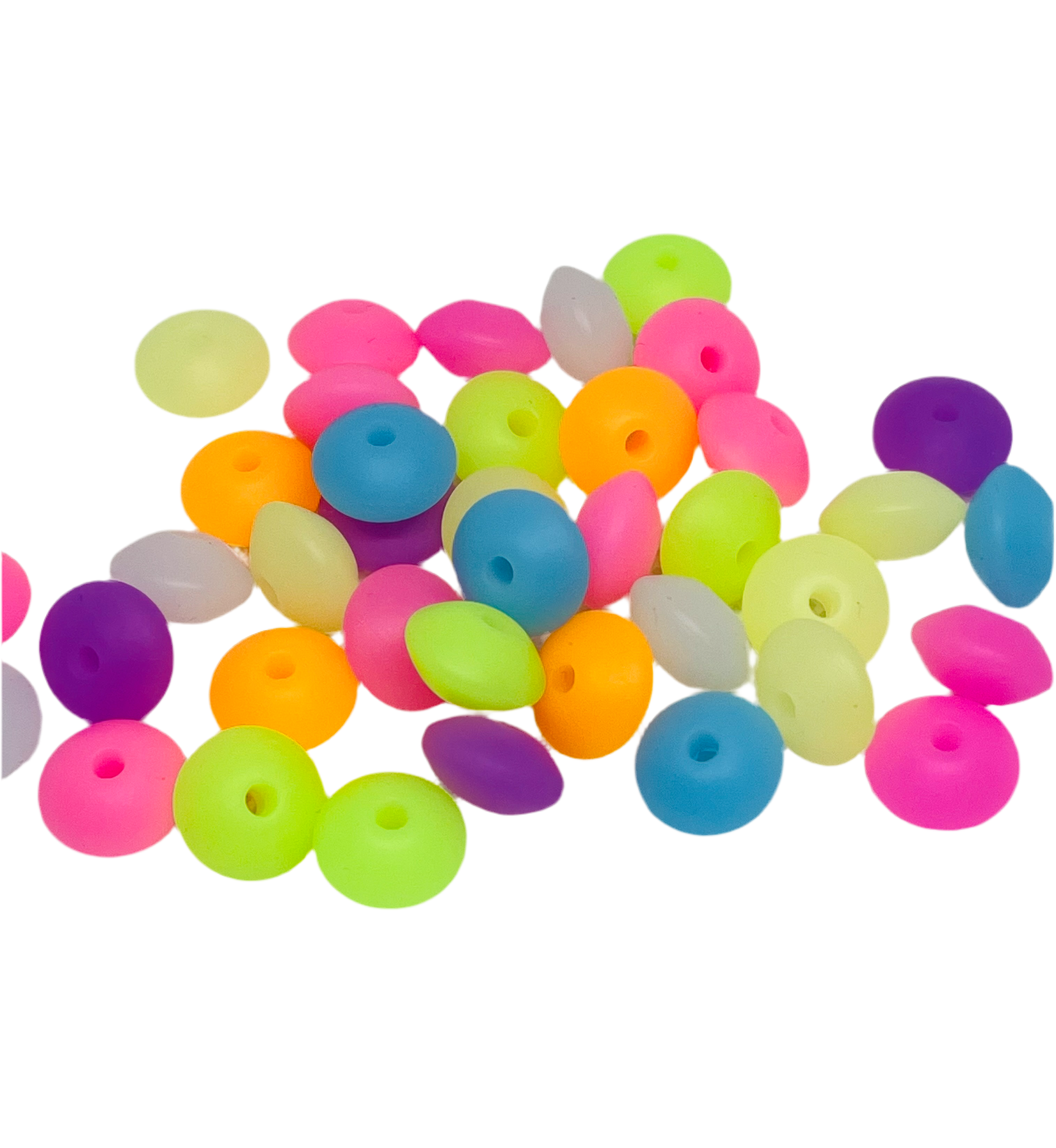 12mm Glow In The Dark Silicone Lentil Spacer Bead Multiple Color 50 Count Bag