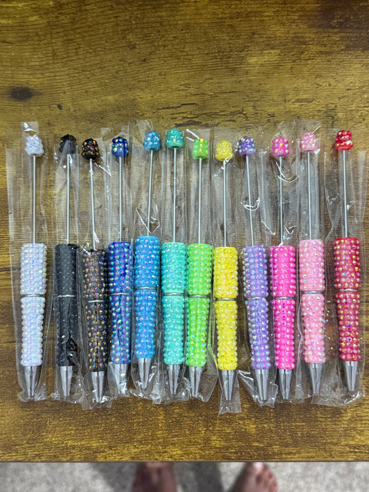 Rhinestone Beadable Pen | Sparkle Beaded Pen with Removable Top – Multiple Colors Available