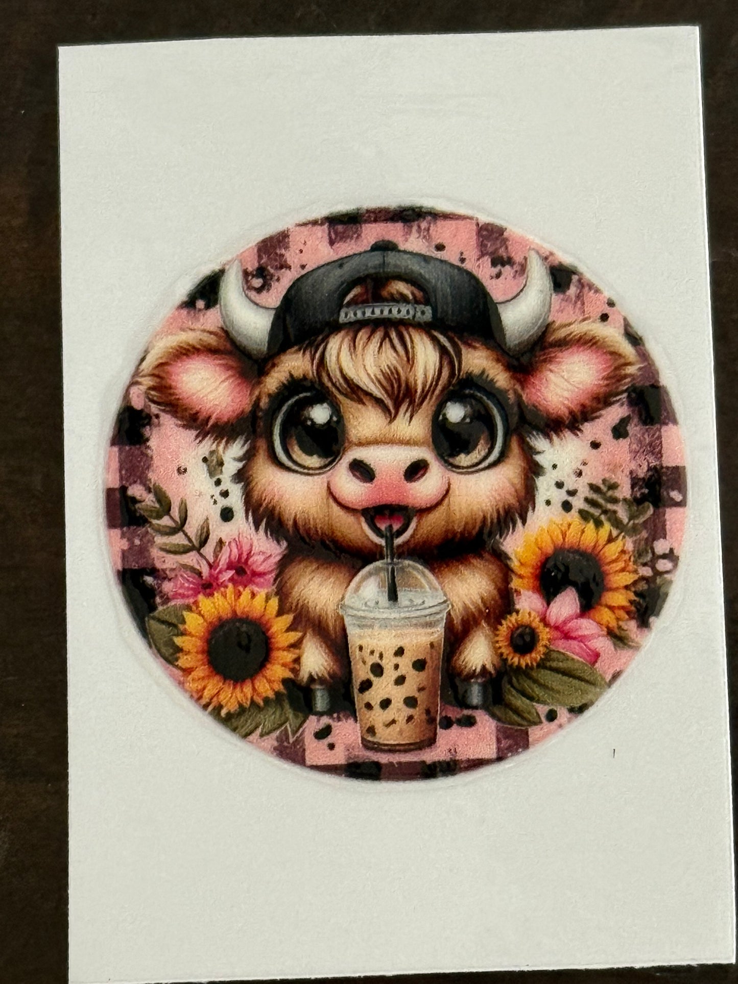 Cute Highland Cow UV DTF Decal | 2x2 Waterproof Boba Cow Sticker for Cups, Tumblers & Crafts