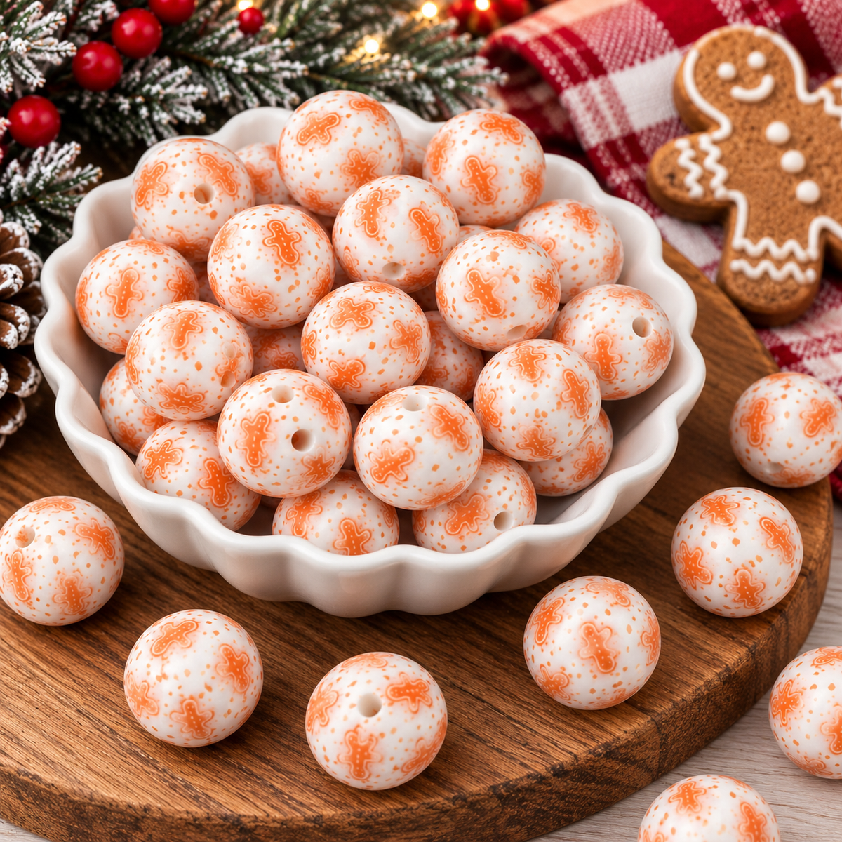 Gingerbread Giggles & Sugar Sprinkles | 15mm Printed Silicone Beads