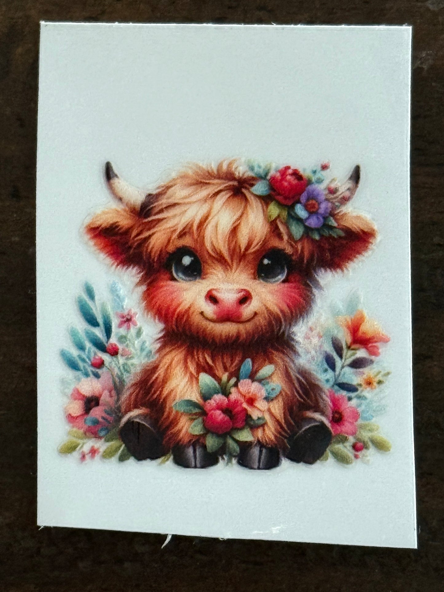 Highland Cow UV DTF Decal | Cute Floral Cow Sticker | 2x2 Waterproof Wrap for Cups, Tumblers & Crafts